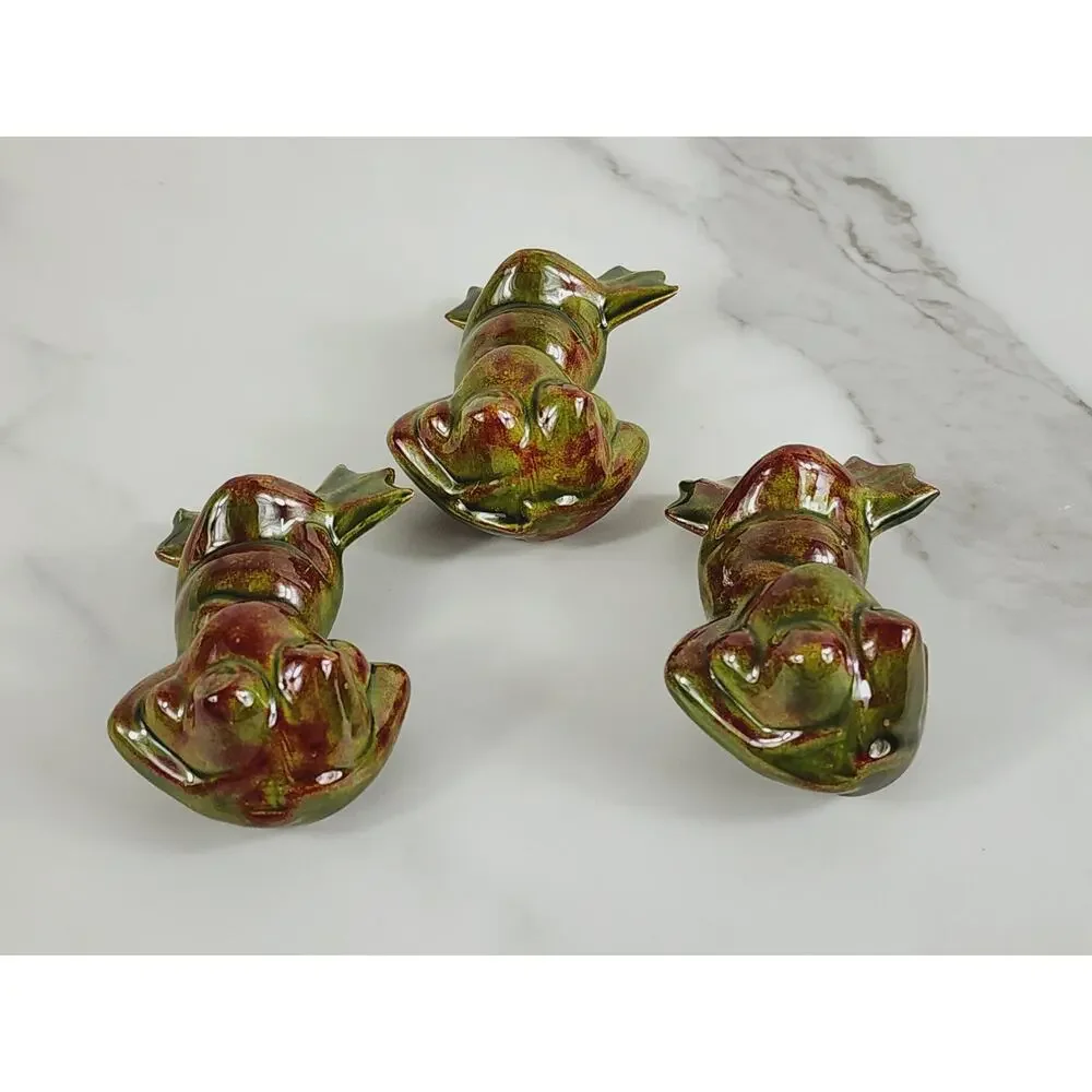 Mini Frog Figurine Relaxed Laying On Back 80's Glazed Ceramic 3